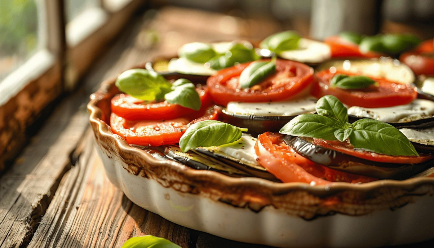 Recette savoureuse du tian d'aubergines, tomates et mozzarella
